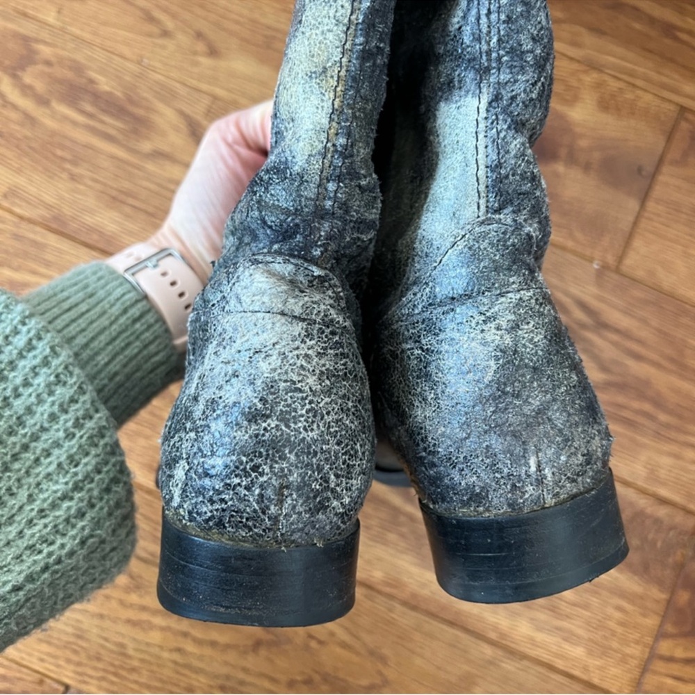 Frye Black and Gray glazed distressed crackle boots Melisa Festival Boho - Picture 11 of 16